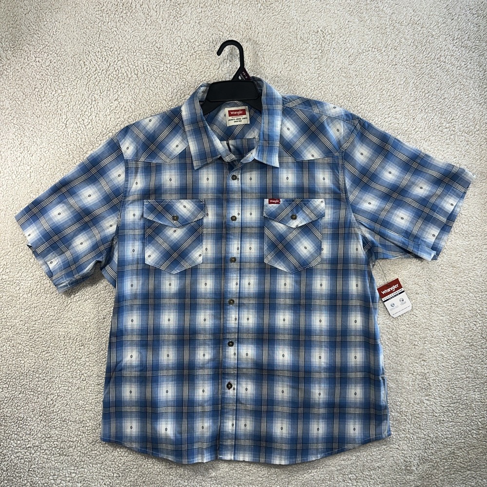 NWT 2XL Wrangler Plaid‎ Premium Button SS Shirt Cowboy Wash For Softness 5Star
